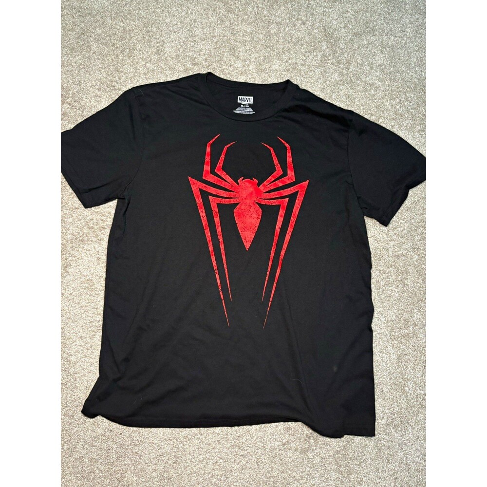 Marvel Spider-Man Mens XL Black Red Logo Graphic Cotton Poly Knit Crew Neck Tee
